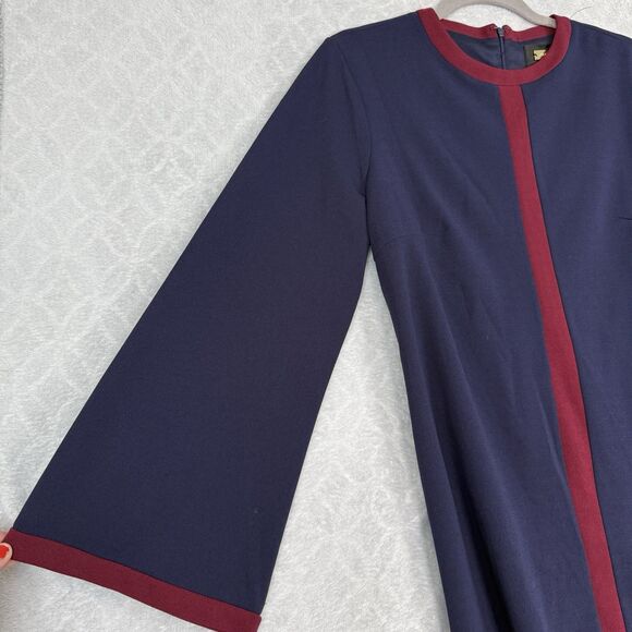 Alexia Admor Flare Sleeve Shift Dress M Blue Burgundy Mod Retro MCM Gogo Party - Picture 3 of 13